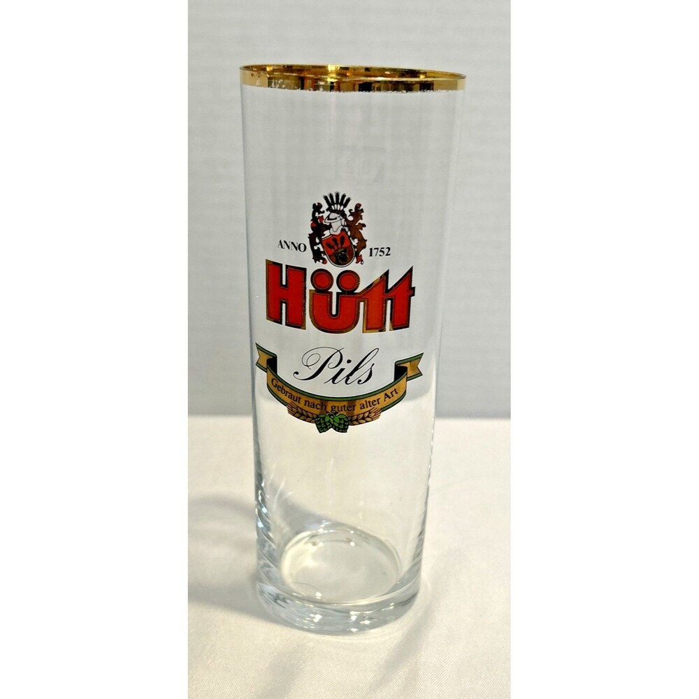 Vintage Hütt Pils German Beer Glass Anno 1752 Gold Rim 0.2L Barware 5.5” Tall